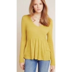 T.la Jill Babydoll Long Sleeve V-neck Peplum top Yellow Size 6